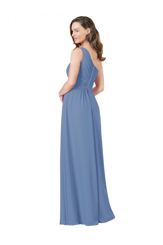 Bleu Windsor Fourreau Mousseline Longue Robes demoiselle d'honneur en Gros