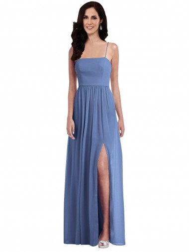 Bleu Windsor Trapèze Bretelles spaghetti Mousseline Longue Robes demoiselle d'honneur en Gros