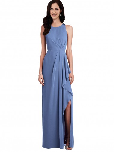 Bleu Windsor Trapèze Col bijou Mousseline Longue Robes demoiselle d'honneur en Gros