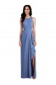 Bleu Windsor Trapèze Col bijou Mousseline Longue Robes demoiselle d'honneur en Gros
