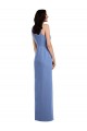 Bleu Windsor Trapèze Col bijou Mousseline Longue Robes demoiselle d'honneur en Gros
