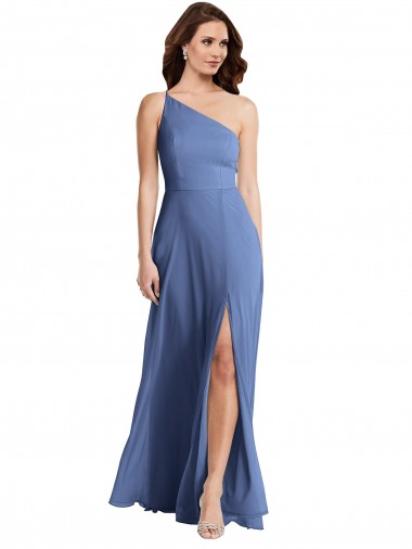 Bleu Windsor Trapèze Mousseline Longue Formelles Robes demoiselle d'honneur / Robes de soirée en Gros
