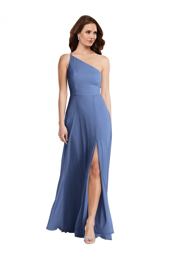 Bleu Windsor Trapèze Mousseline Longue Formelles Robes demoiselle d'honneur / Robes de soirée en Gros