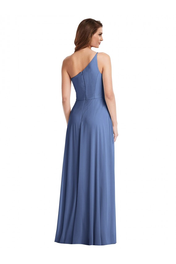 Bleu Windsor Trapèze Mousseline Longue Formelles Robes demoiselle d'honneur / Robes de soirée en Gros