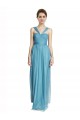 Bleu ciel Trapèze Bretelles spaghetti Col V Tulle Longue Robes demoiselle d'honneur en Gros