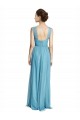Bleu ciel Trapèze Bretelles spaghetti Col V Tulle Longue Robes demoiselle d'honneur en Gros