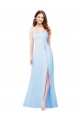 Bleu ciel clair Fourreau Bretelles spaghetti Col Carré Mousseline Longue Robes demoiselle d'honneur en Gros
