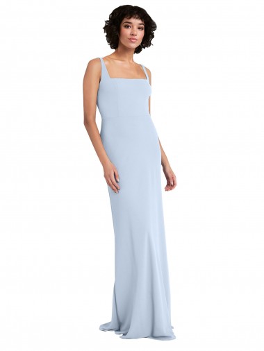 Bleu ciel clair Fourreau Col Carré Crêpe Stretch Longue Robes demoiselle d'honneur / Robes de bal en Gros