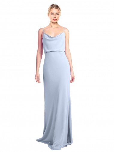 Bleu ciel clair Fourreau Col Haut Crêpe Stretch Longue Formelles Robes demoiselle d'honneur / Robes de soirée / Robes de bal en Gros