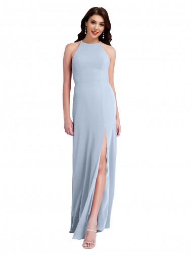Bleu ciel clair Fourreau Licou Col Haut Crêpe Stretch Longue Formelles Robes demoiselle d'honneur / Robes de soirée / Robes de bal en Gros
