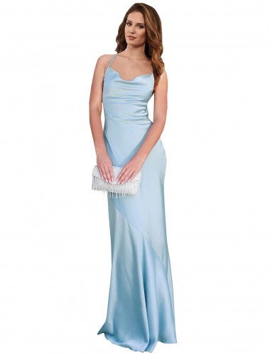 Bleu ciel clair Fourreau Satiné Soyeux Longue Formelles Robes demoiselle d'honneur / Robes de soirée / Robes de bal en Gros