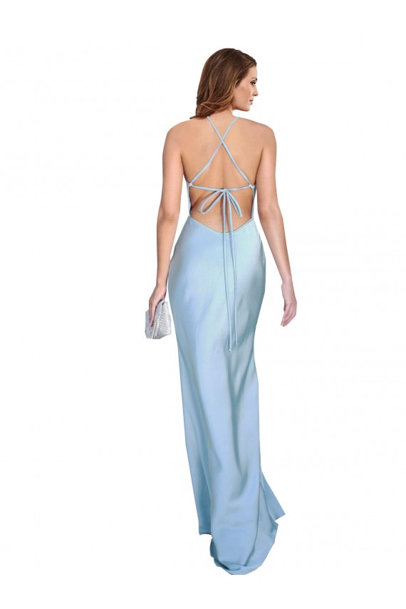 Bleu ciel clair Fourreau Satiné Soyeux Longue Formelles Robes demoiselle d'honneur / Robes de soirée / Robes de bal en Gros