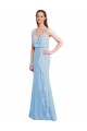 Bleu ciel clair Sirène Bretelles spaghetti Col V Mousseline Longue Robes demoiselle d'honneur en Gros