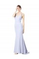 Bleu ciel clair Sirène Bretelles spaghetti Crêpe Stretch Longue Formelles Robes demoiselle d'honneur / Robes de soirée / Robes de bal en Gros