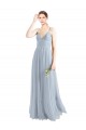 Bleu ciel clair Trapèze Bretelles spaghetti Col V Tulle Longue Robes demoiselle d'honneur en Gros