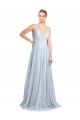 Bleu ciel clair Trapèze Bretelles spaghetti Col V Tulle Longue Robes demoiselle d'honneur en Gros