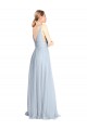Bleu ciel clair Trapèze Bretelles spaghetti Col V Tulle Longue Robes demoiselle d'honneur en Gros