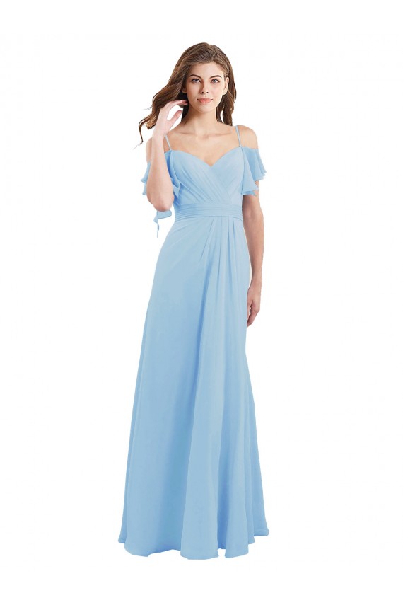 Bleu ciel clair Trapèze Bretelles spaghetti Mousseline Longue Robes demoiselle d'honneur en Gros