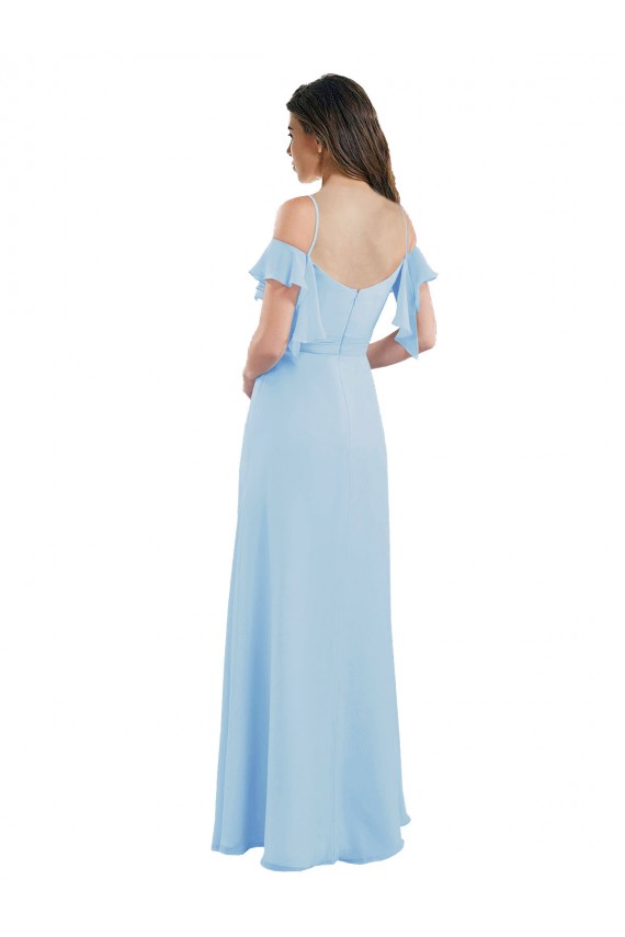 Bleu ciel clair Trapèze Bretelles spaghetti Mousseline Longue Robes demoiselle d'honneur en Gros