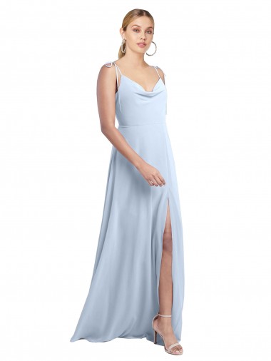 Bleu ciel clair Trapèze Bretelles spaghetti Mousseline Longue Robes demoiselle d'honneur en Gros