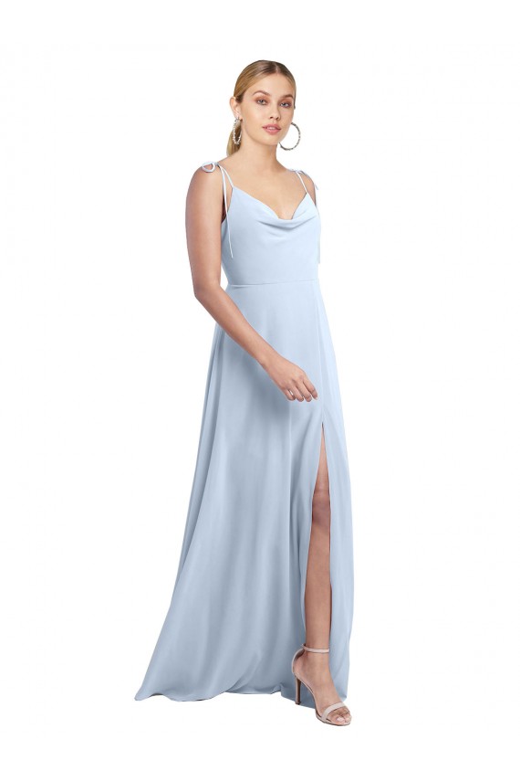 Bleu ciel clair Trapèze Bretelles spaghetti Mousseline Longue Robes demoiselle d'honneur en Gros