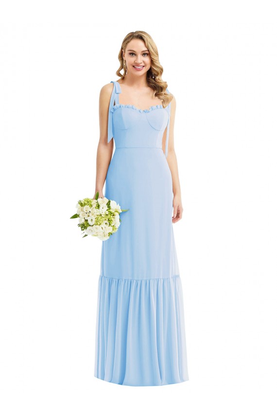 Bleu ciel clair Trapèze Bretelles spaghetti Mousseline Longue Robes demoiselle d'honneur en Gros