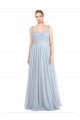 Bleu ciel clair Trapèze Bretelles spaghetti Tulle Longue Robes demoiselle d'honneur en Gros