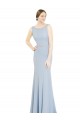 Bleu ciel clair Trapèze Col Bateau Col Haut Mousseline Longue Robes demoiselle d'honneur en Gros