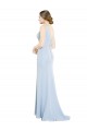Bleu ciel clair Trapèze Col Bateau Col Haut Mousseline Longue Robes demoiselle d'honneur en Gros