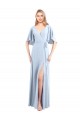 Bleu ciel clair Trapèze Col V Mousseline Longue Robes demoiselle d'honneur en Gros