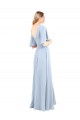 Bleu ciel clair Trapèze Col V Mousseline Longue Robes demoiselle d'honneur en Gros
