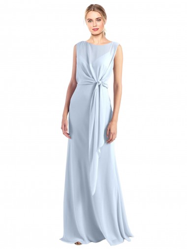 Bleu ciel clair Trapèze Col V Mousseline Longue Robes demoiselle d'honneur en Gros