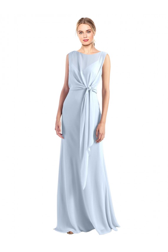 Bleu ciel clair Trapèze Col V Mousseline Longue Robes demoiselle d'honneur en Gros