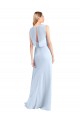 Bleu ciel clair Trapèze Col V Mousseline Longue Robes demoiselle d'honneur en Gros