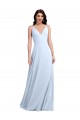 Bleu ciel clair Trapèze Col V Mousseline Longue Robes demoiselle d'honneur en Gros