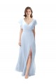 Bleu ciel clair Trapèze Col V Mousseline Longue Robes demoiselle d'honneur en Gros