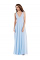 Bleu ciel clair Trapèze Col V Mousseline Longue Robes demoiselle d'honneur en Gros