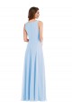 Bleu ciel clair Trapèze Col V Mousseline Longue Robes demoiselle d'honneur en Gros
