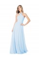 Bleu ciel clair Trapèze Licou Col Haut Mousseline Longue Robes demoiselle d'honneur en Gros
