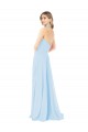Bleu ciel clair Trapèze Licou Col Haut Mousseline Longue Robes demoiselle d'honneur en Gros