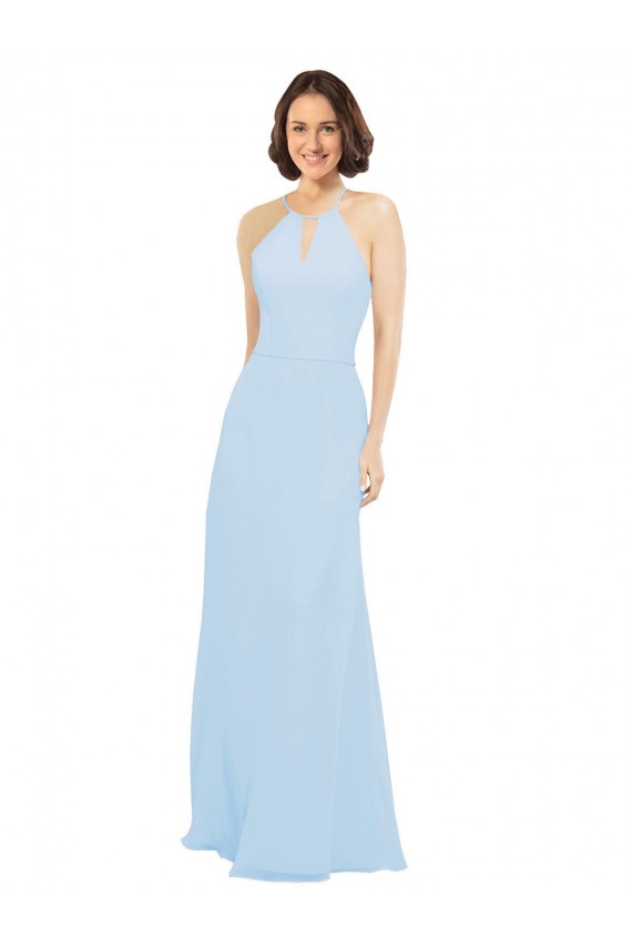 Bleu ciel clair Trapèze Licou Mousseline Longue Robes demoiselle d'honneur en Gros