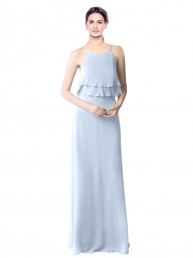 Bleu ciel clair Trapèze Licou Mousseline Longue Robes demoiselle d'honneur en Gros