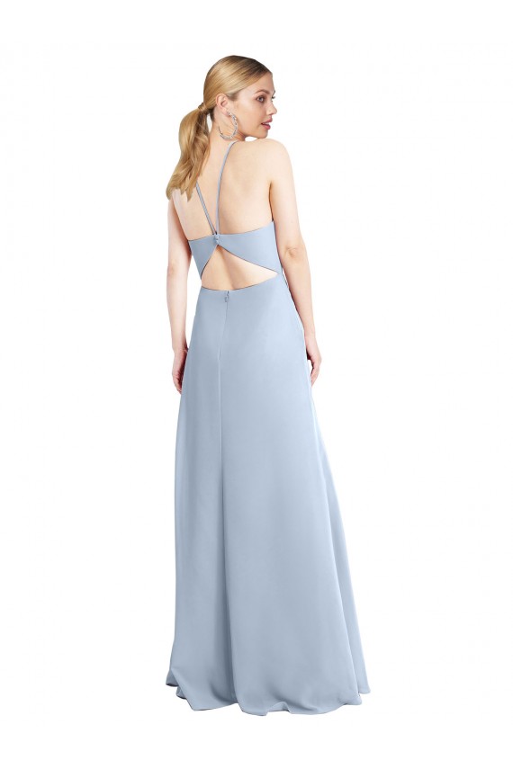 Bleu ciel clair Trapèze Licou Mousseline Longue Robes demoiselle d'honneur en Gros