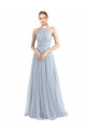 Bleu ciel clair Trapèze Licou Tulle Longue Robes demoiselle d'honneur en Gros