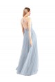 Bleu ciel clair Trapèze Licou Tulle Longue Robes demoiselle d'honneur en Gros