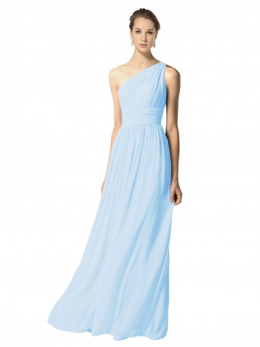 Bleu ciel clair Trapèze Mousseline Longue Robes demoiselle d'honneur en Gros