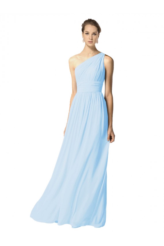 Bleu ciel clair Trapèze Mousseline Longue Robes demoiselle d'honneur en Gros