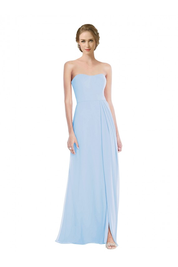 Bleu ciel clair Trapèze Mousseline Longue Robes demoiselle d'honneur en Gros