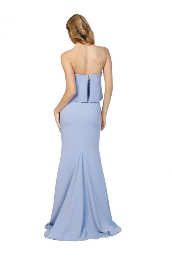 Bleu ciel clair Trapèze Sans bretelle Crêpe Stretch Longue Formelles Robes demoiselle d'honneur / Robes de soirée / Robes de bal en Gros