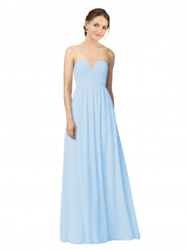 Bleu ciel clair Trapèze Sans bretelle Mousseline Longue Robes demoiselle d'honneur en Gros